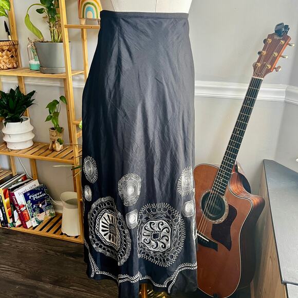 Vintage Y2K Black Geometric Silk Cotton Maxi Skirt Size 10 Medium - Picture 4 of 6